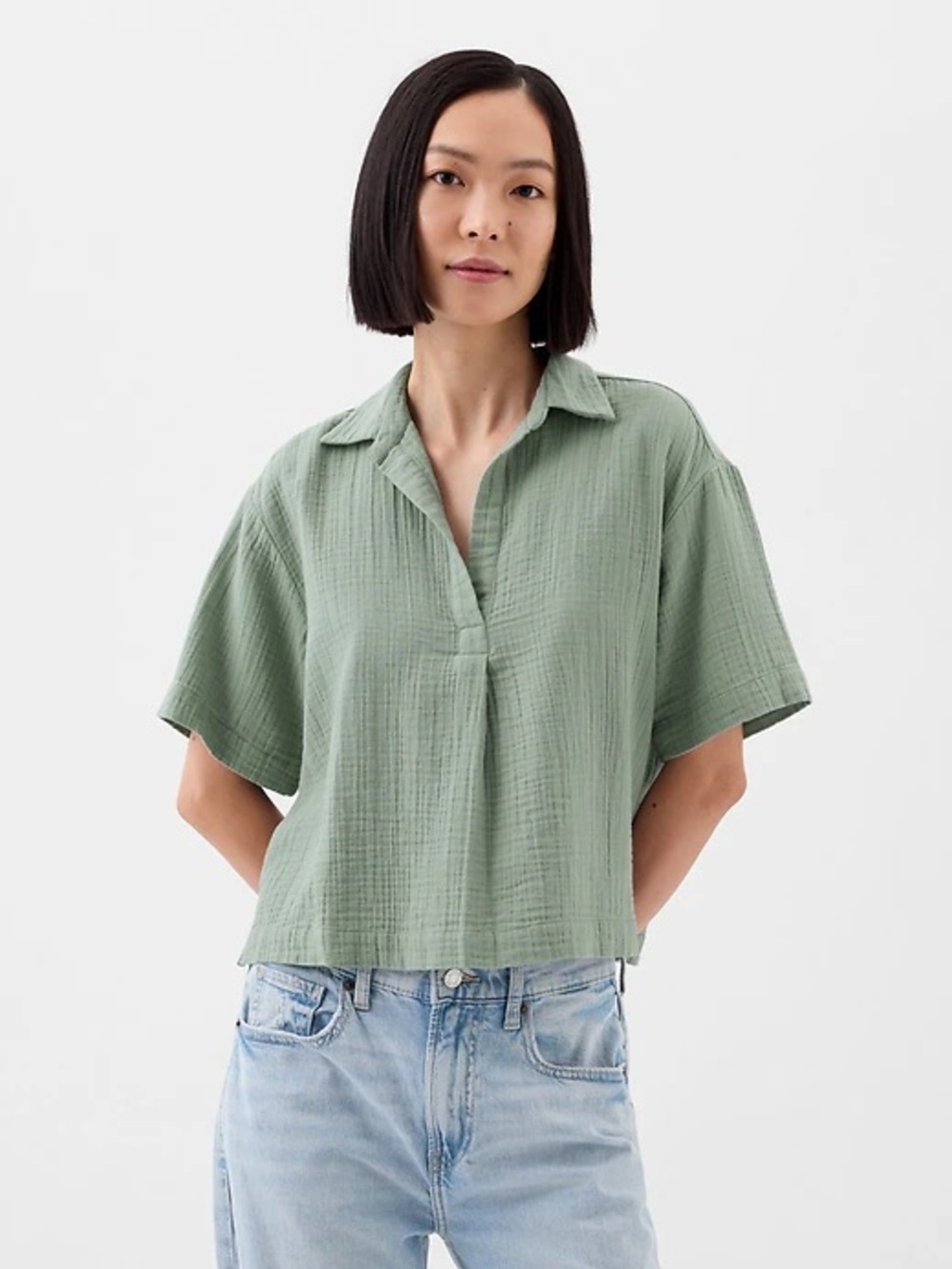 NWT Gap Relaxed Gauze Popover Top - Sage Green M